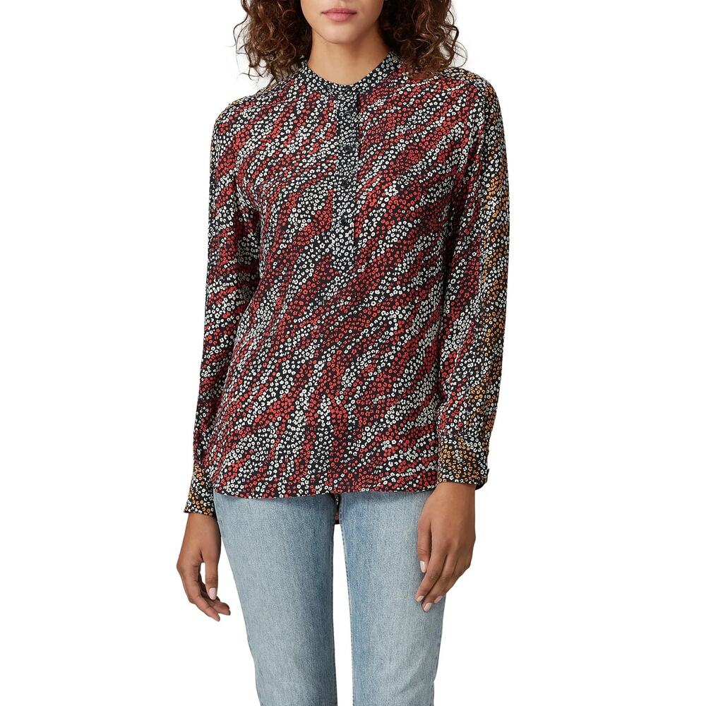 RAG & BONE | 100% Silk Blouse Red Black Animal Print Long Sleeve Top Large